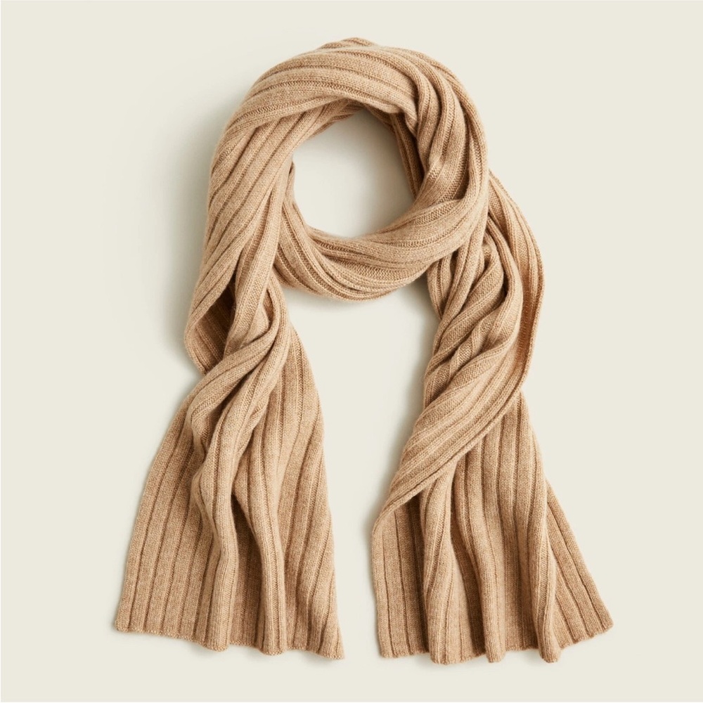J.Crew Ribbed 100% Cashmere Scarf - Camel